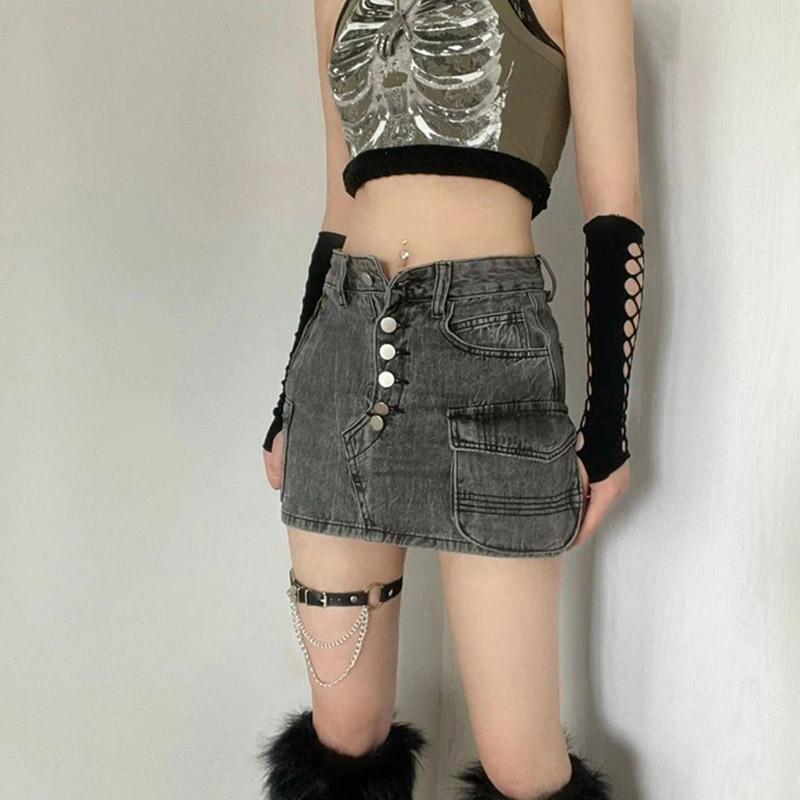 Punk Aesthetic Cyber Retro X-ray Skeleton Print Rib Sleeveless Vest ArmyGreen Crop Top Designer Clothes Women 2024 Summer Emo