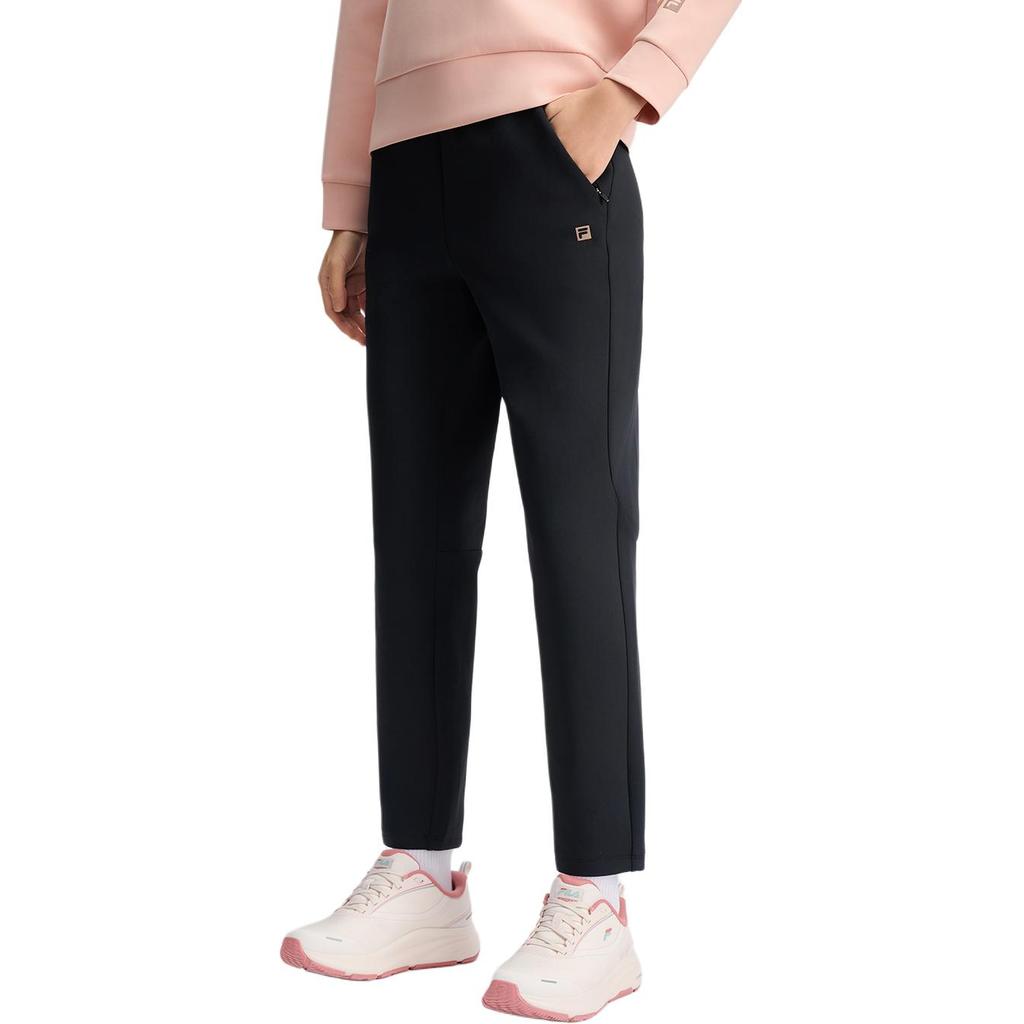 FILA Fitness Athletics Solid Color Simple Comfortable Elastic Knitted Sports Pants Women bottoms Deep-Black A11W511604F-BK