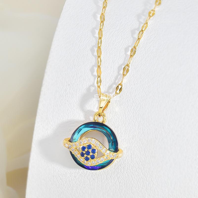 Devil'S Eye Necklace Female Premium Personality Versatile Round Blue Eye Pendant Ornament