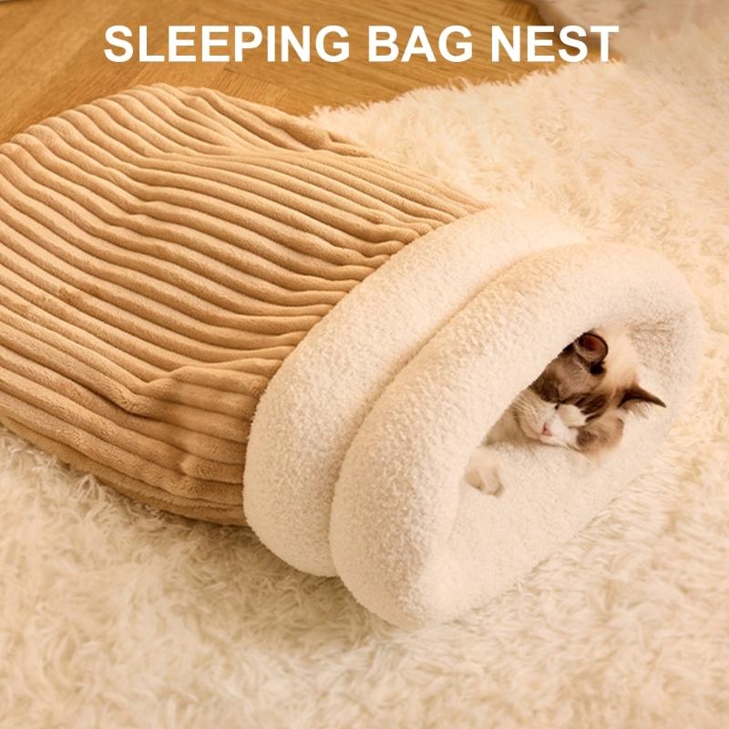 Winter Warm Cats Sleep Bag Large Pet Bed Cave for Indoor Warmth Comfortable Cats Resting Bag with Thicken Liners