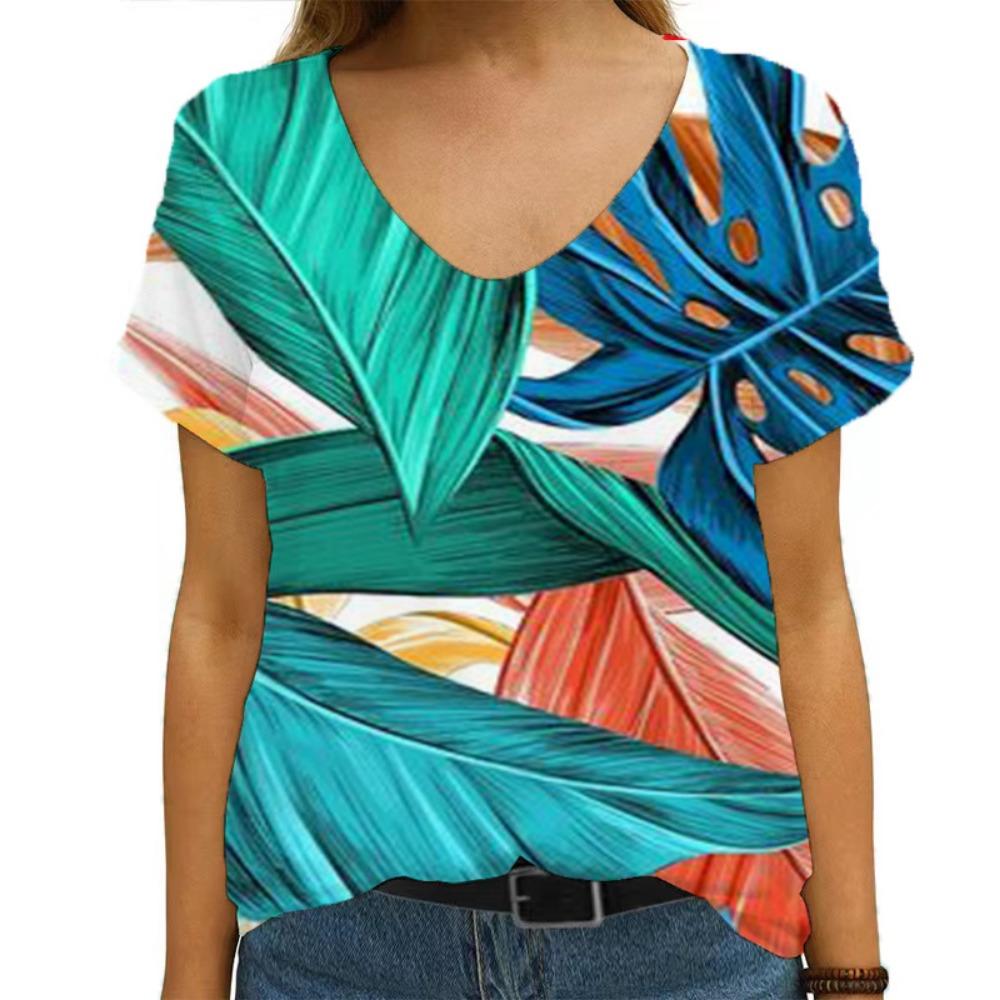 3D Printed Sunflower Women's T-shirt, V-neck Streetwear T-shirt, Harajuku T-shirt, Women's Plus-size T-shirt