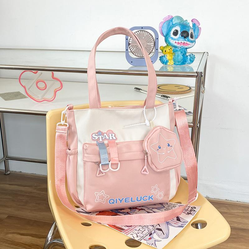 

2025 new campus polyester primary school students tutoring bag can carry school bag training shoulder messenger bag розовый