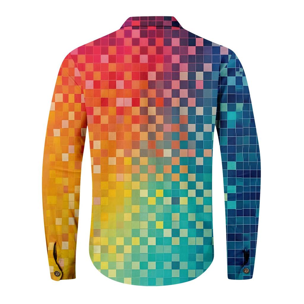 Men'S Retro Casual Loose Fitting Long Sleeved Printed Shirt Fashion Standing Collar Top