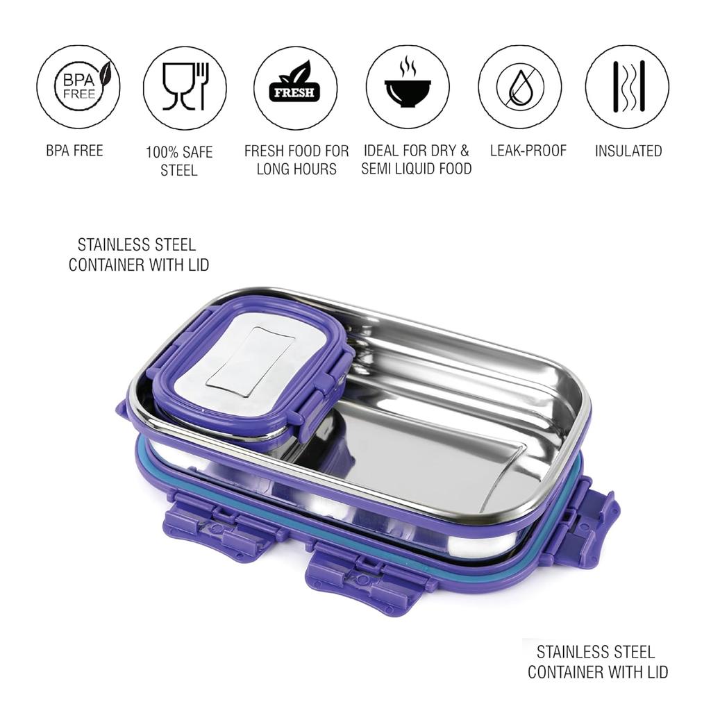Isolierte Edelstahl-Lunchbox für Büro- oder Schulgebrauch mit Gemüsefach und auslaufsicherem Verschluss – Langlebige violette Tiffin für Erwachsene und Kinder