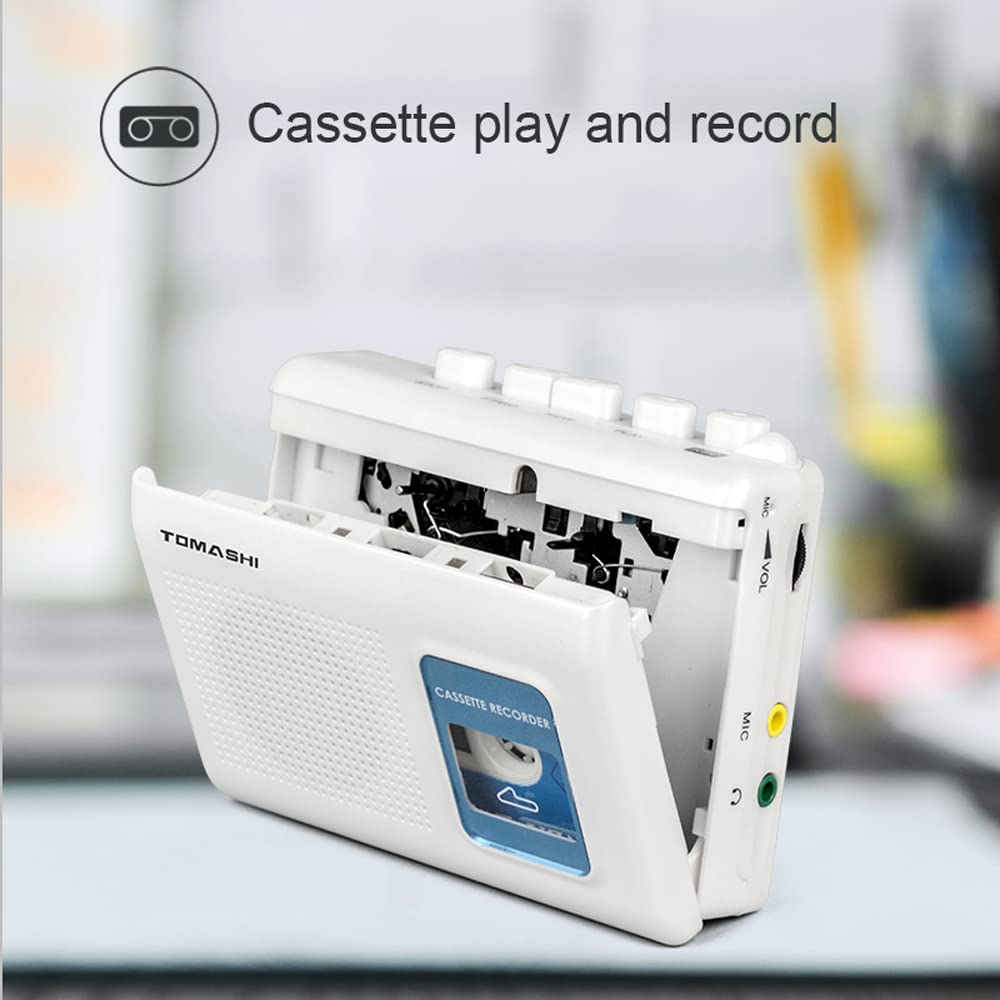 TOMASHI Portable Cassette Player/Tape Recorder/Walkman with Built-in Speaker, Microphone, and Headphone Jack, 4.5 X 3.5 X 1.37 Inches