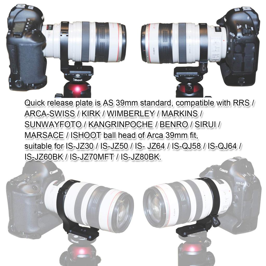 iShoot CNC Precision Machined 80mm Metal Lens Support Collar Tripod Mount Ring for Canon EF IS USM and Canon EF IS with Camera Quick Release Plate