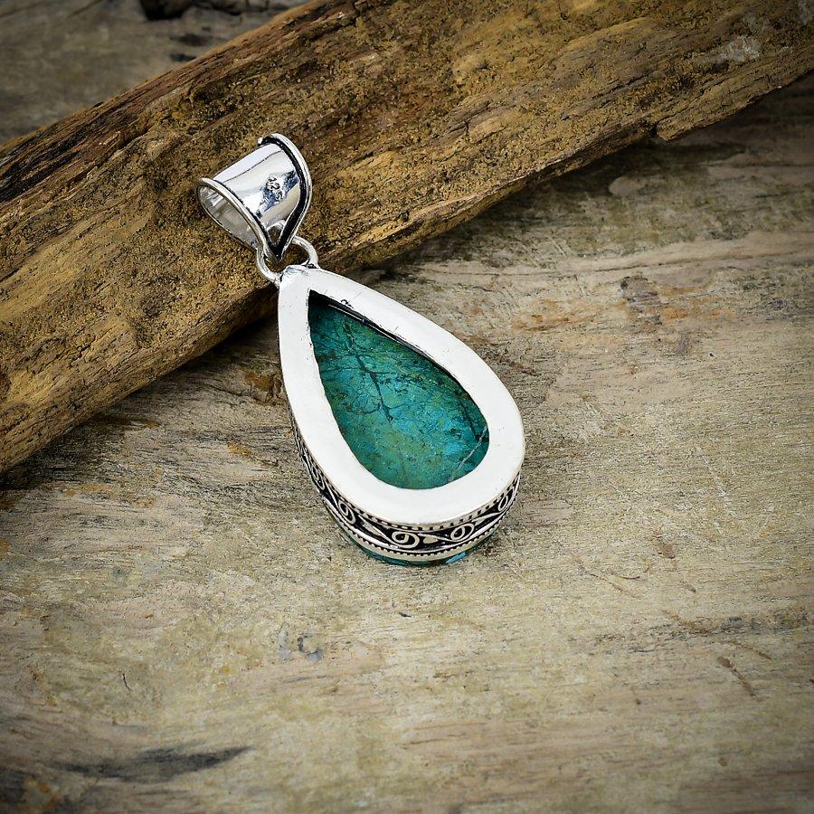 Tibetan Turquoise Gemstone 925 Sterling Silver Jewelry Pendant 2.21" M-28