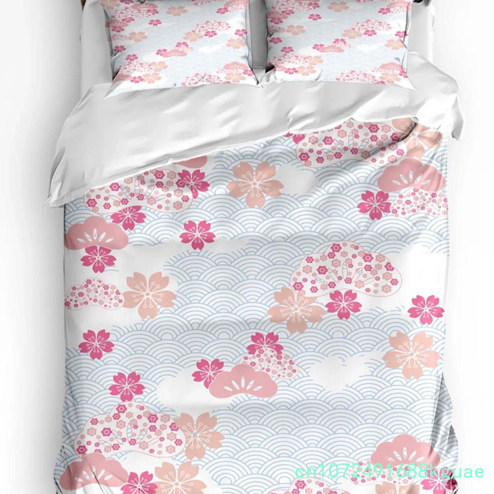 Japanese Style Cherry Blossoms Pink Bedding Set 3pcs Duvet Cover Pillowcase Kids Adult Quilt Cover Double Bed Set Home Textile