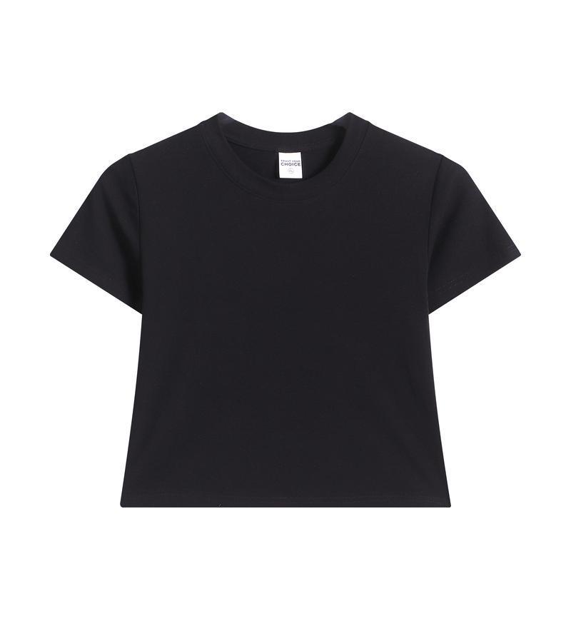 Women s Summer Short Sleeve Slim Fit Cropped T-Shirt - Sweet & Spicy Style, Round Neck Medium