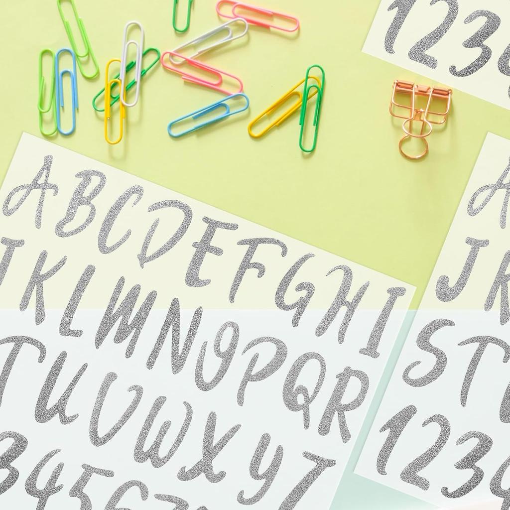 Glitter Alphabet Letter Stickers 360 Pieces 10 Sheets Self Adhesive Silver Letters,2Inch