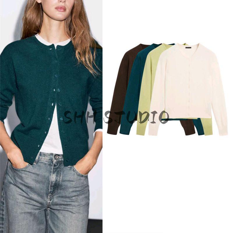 MD Autumn New Women Clothes Commuter Style Solid Soft Glutinous Fleece Blended Round Neck Knitted Cardigan 5770593