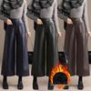 Pantalones de Cuero de Pierna Ancha Talla Grande de Cintura Alta para Mujer - Diseño Casual Recto de Terciopelo Corto Otoño/Invierno