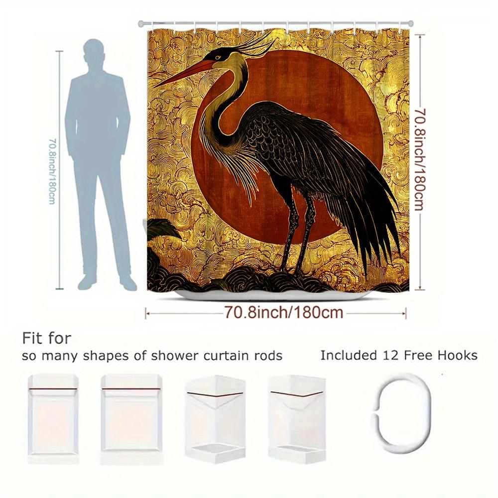 1pc Natural Scenery Shower Curtain, Crane Bird Pattern, Sunlight Lining Background Theme, Bathroom Decorative Polyester Fabric