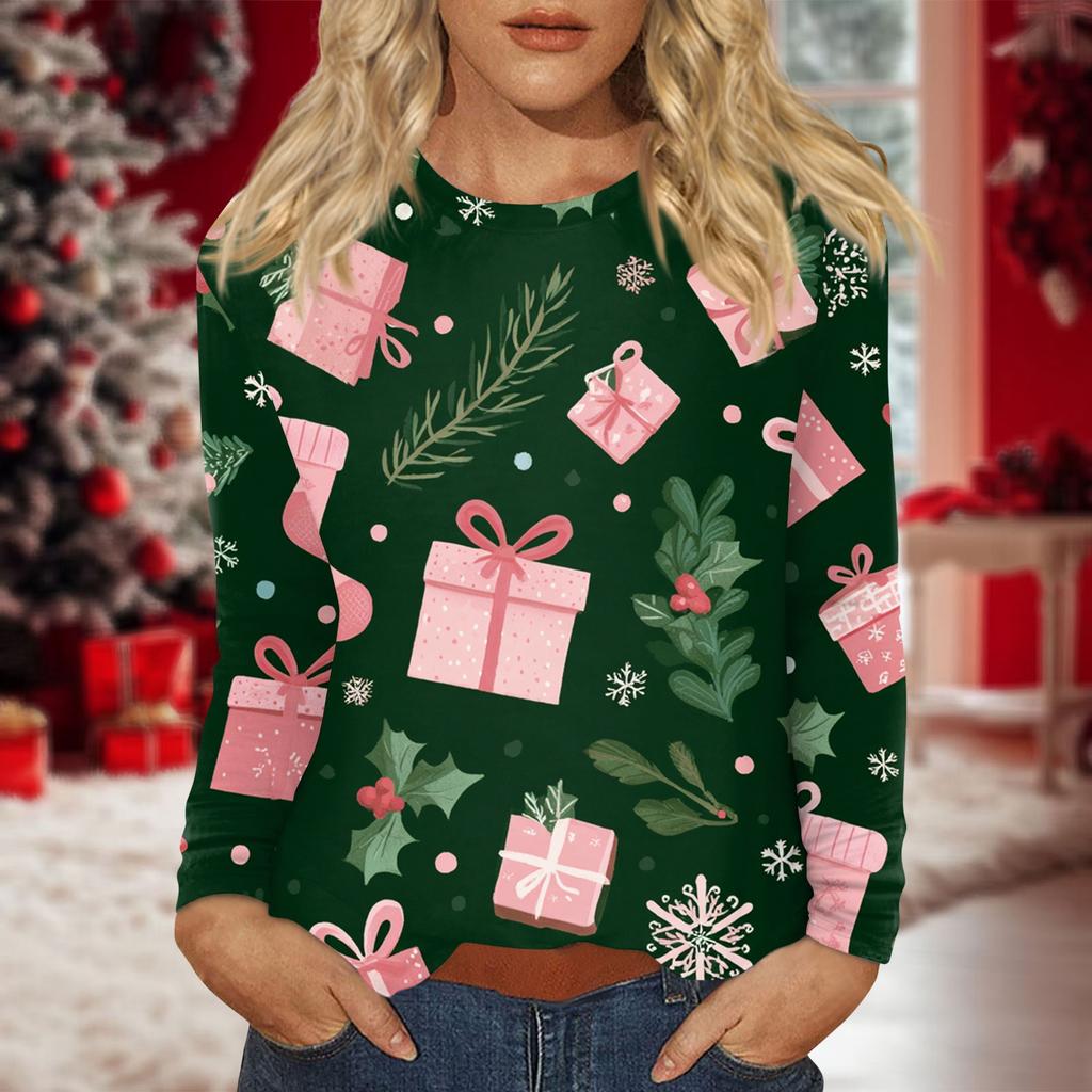 Damen Täglich Lässig Langärmlig Bedruckt O-Ausschnitt Oberteil