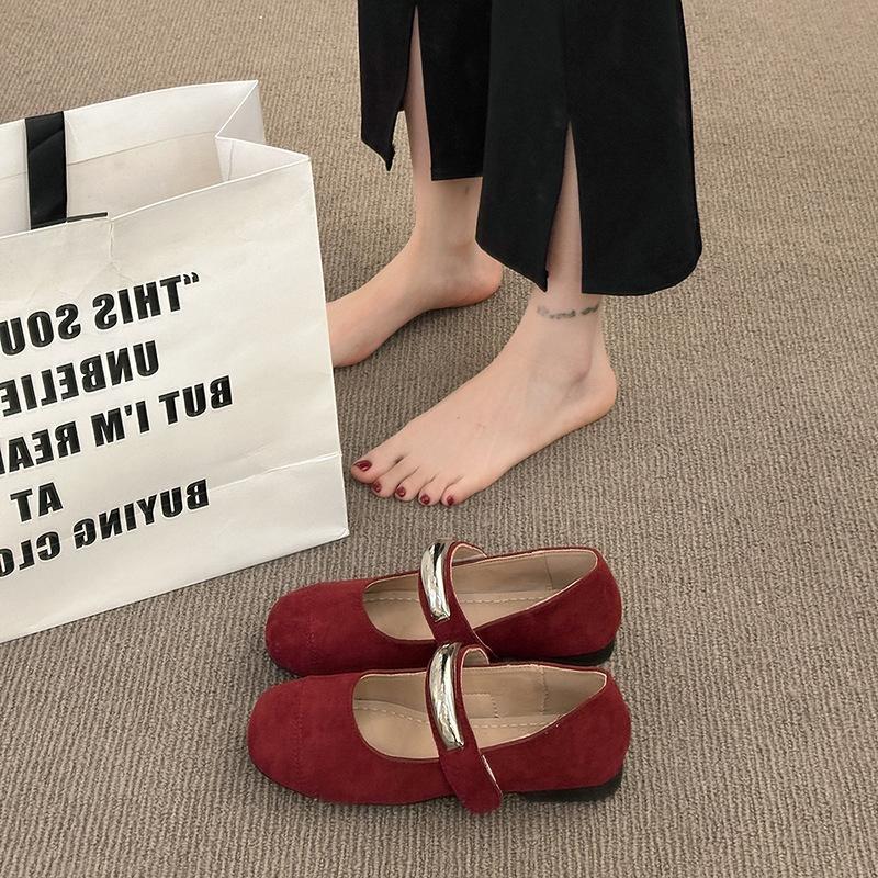 

Французские вечерние туфли-лодочки для женщин, весна 2025 г., новые туфли Мэри Джейн на плоской подошве, женские туфли с мягкой подошвой, нежные туфли Дуду 40 красный