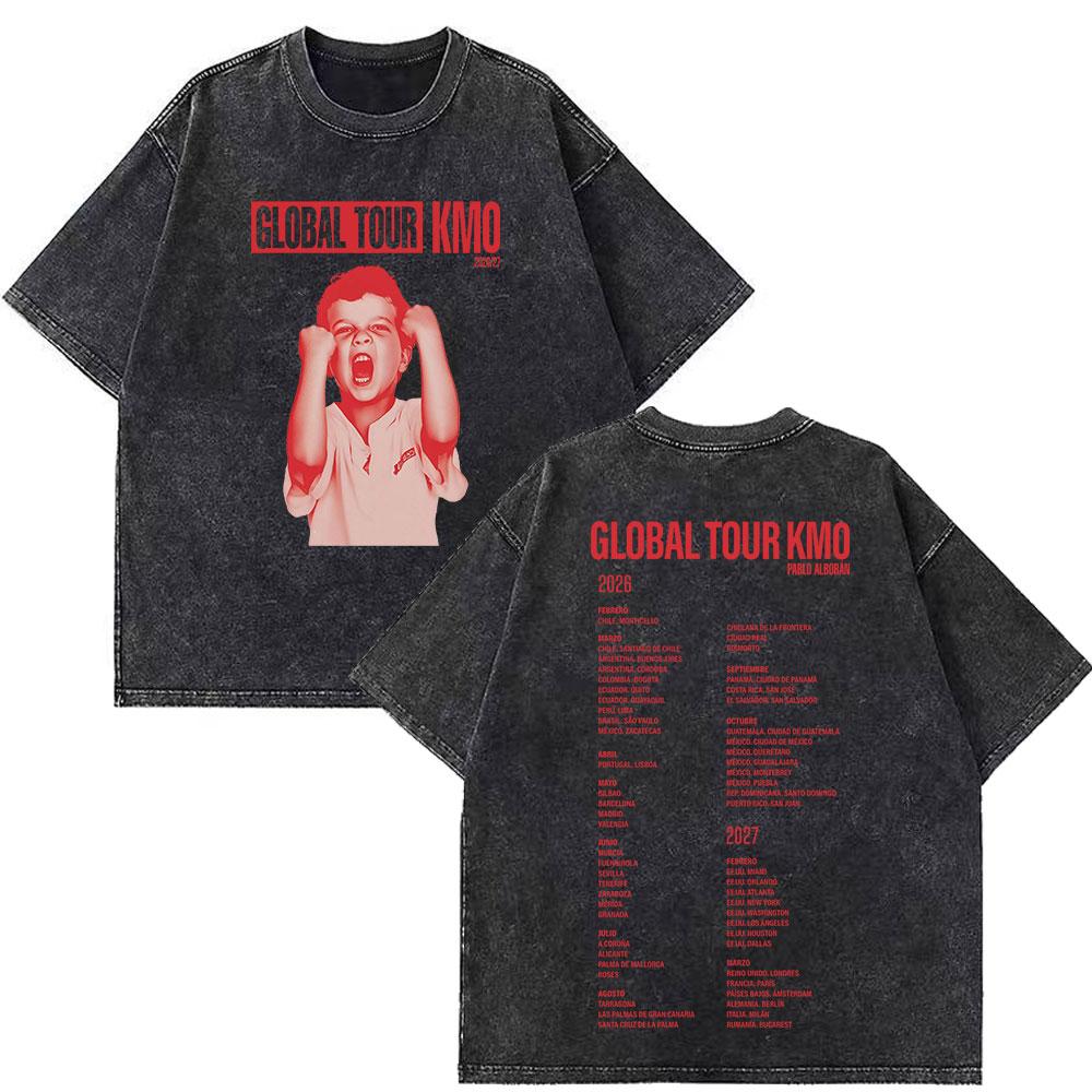 Singer Pablo Alborn Global Tour Kmo Print Vintage Washed T Shirt Unisex Women Fashion Tshirts Summer Loose Casual T Shirts