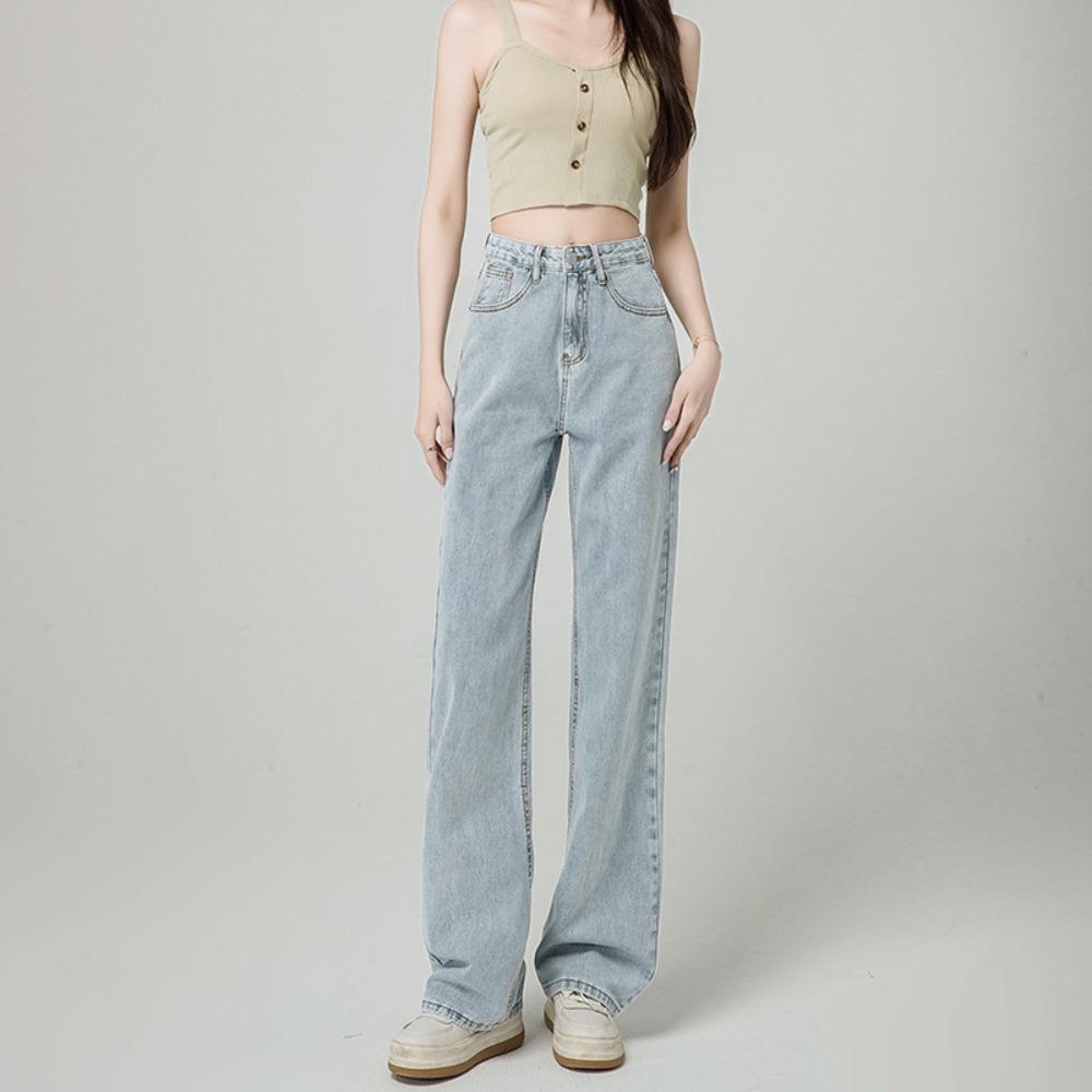 Hong Kong Style Versatile Wide Leg Jeans Women's Summer 2025 New Straight Loose High Waist Small Floor Pants