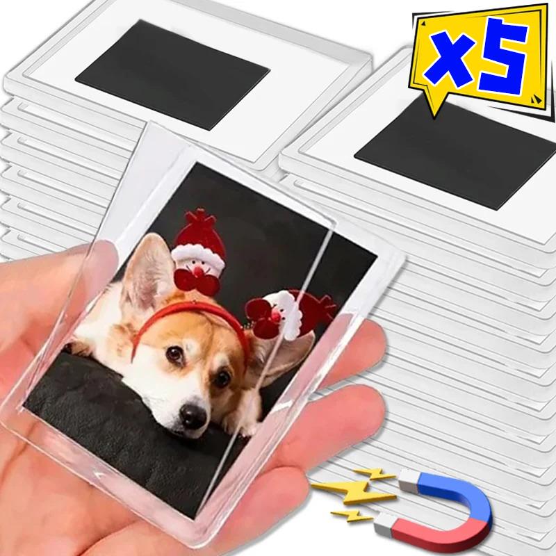 5Pcs Acrylic Magnetic Photo Frames Transparent Refrigerator Magnet Sticker Photoes Display Holder Home Pictures Organizer Diy