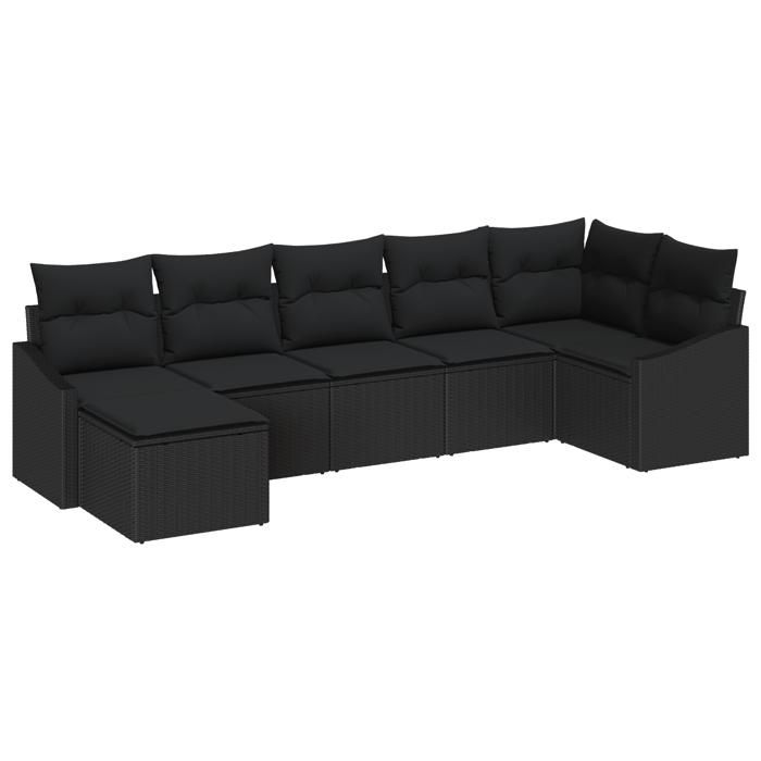 VidaXL Ensemble de Canapés de Jardin 7 Pièces avec Coussins Noir Rattan Poly 3346813