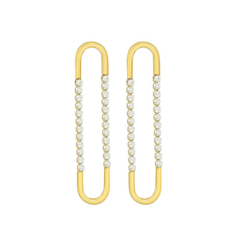 Französische minimalistische geometrische U-förmige Zirkon Titanstahl Ohrringe, 18K vergoldete Stecker