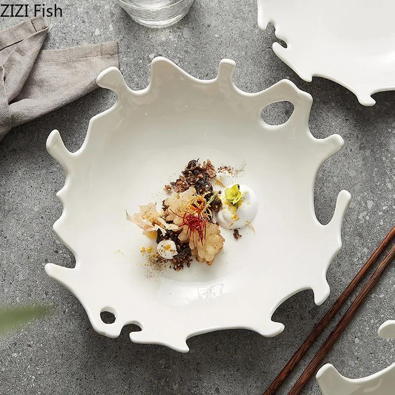 Coral Shaped Irregular Ceramic Plate Salad Dessert Coral Plate Household Tableware Set Dinner Dish Kitchen Utensils Porcelain