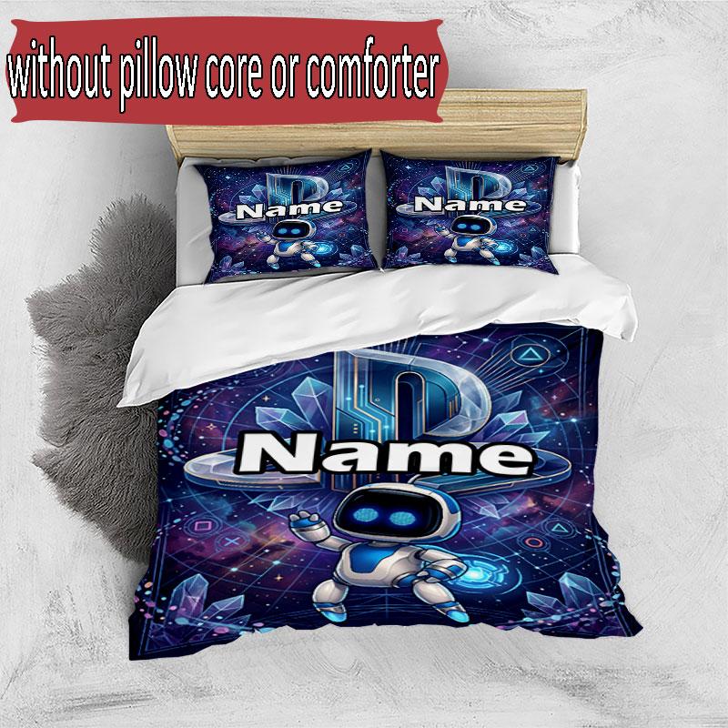 3pcs Duvet Cover Set (1*Duvet Cover + 2*Pillowcase, Without Core), Custom Name Cosmic Bot Crew Pattern Bedding Set, Home Bedroom Decor Gift