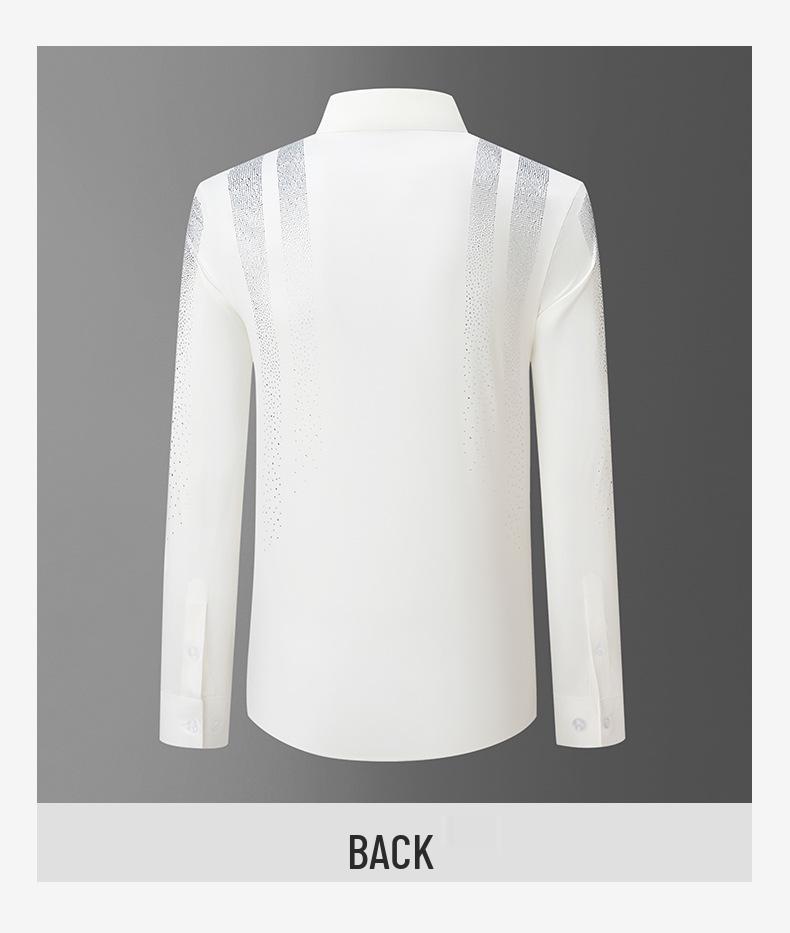 Camicia da uomo di lusso con strass, senza stiro, a maniche lunghe