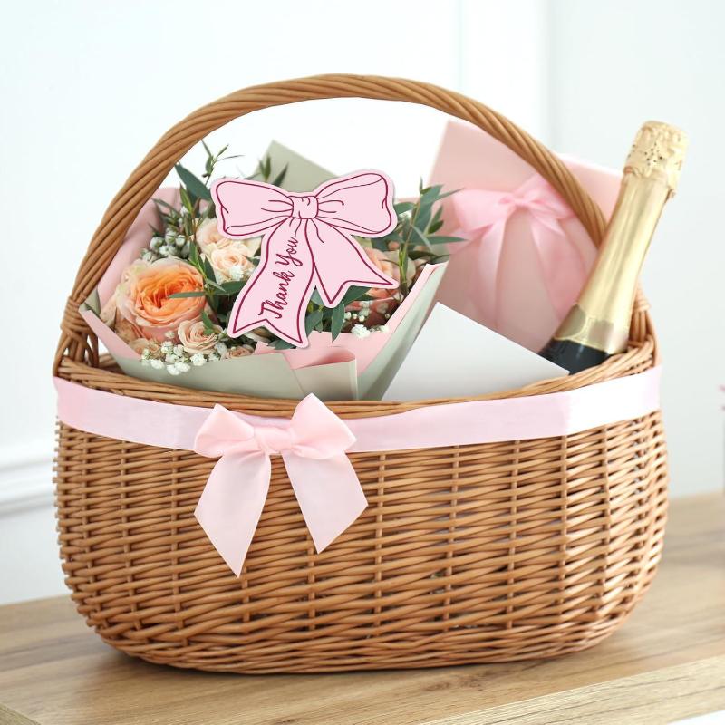 50pcs Bow DIY Handwritten Family Party Gift Card Child Birthday Gift Card Restaurant Business Mini Thank You Card