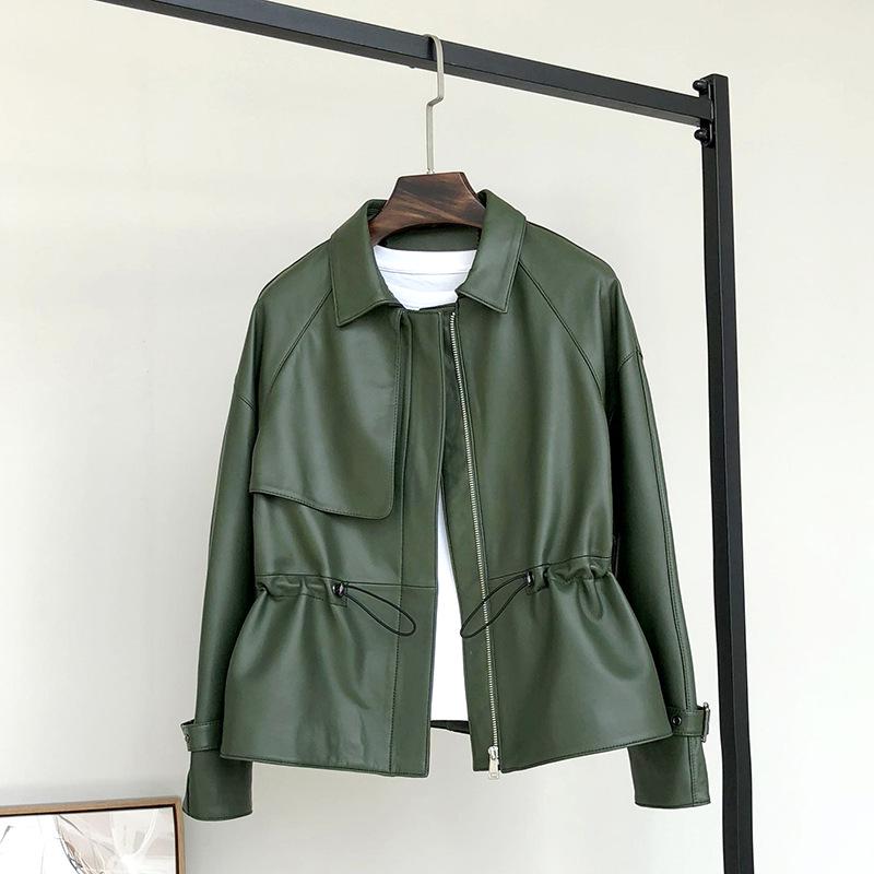 2023 Women’s Slim Genuine Leather Motorcycle Jacket – Short, High-Waisted Sheepskin for Spring/Autumn