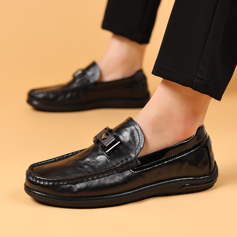 Summer first layer cowhide men's beanie shoes genuine leather men's loafers casual leather shoes high-end single shoes men's shoes