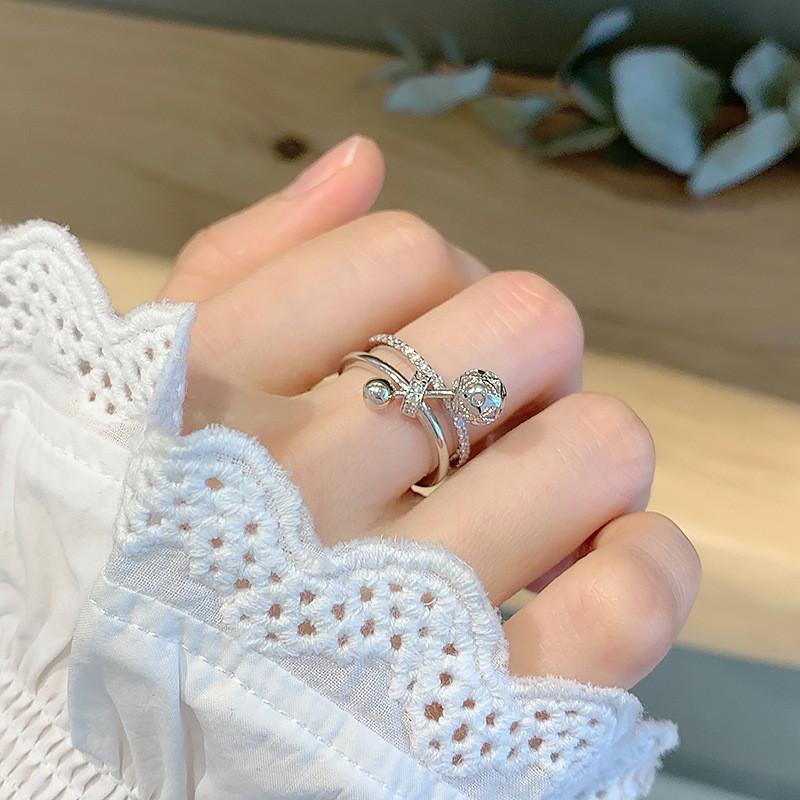 Elegant 925 Sterling Silver Korean Style Vintage Adjustable Open Finger Ring For Women