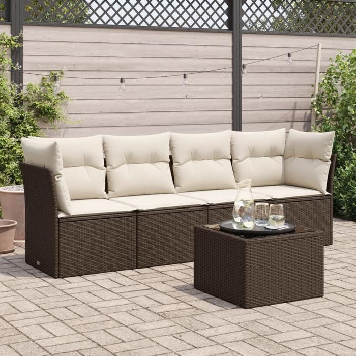 VidaXL Salon de jardin avec coussins 5 pcs marron résine tressée 3249082