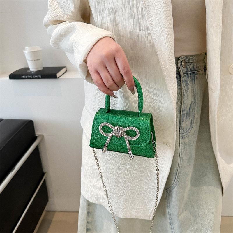 2025 New Chain Crossbody Shoulder Sequined Women's Bag Texture Small Fragrant Wind Solid Color Bow Mini Portable Bag