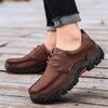 Plus Size Men's Spring and Autumn Shoes Leather Round Head Thick Bottom Outdoor Sports and Casual Leather Shoes Men's Non-Slip Breathable