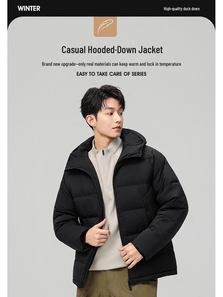 Men's Trendy Short Hooded Down Jacket - Thickened Winter Outdoor Casual Coat
