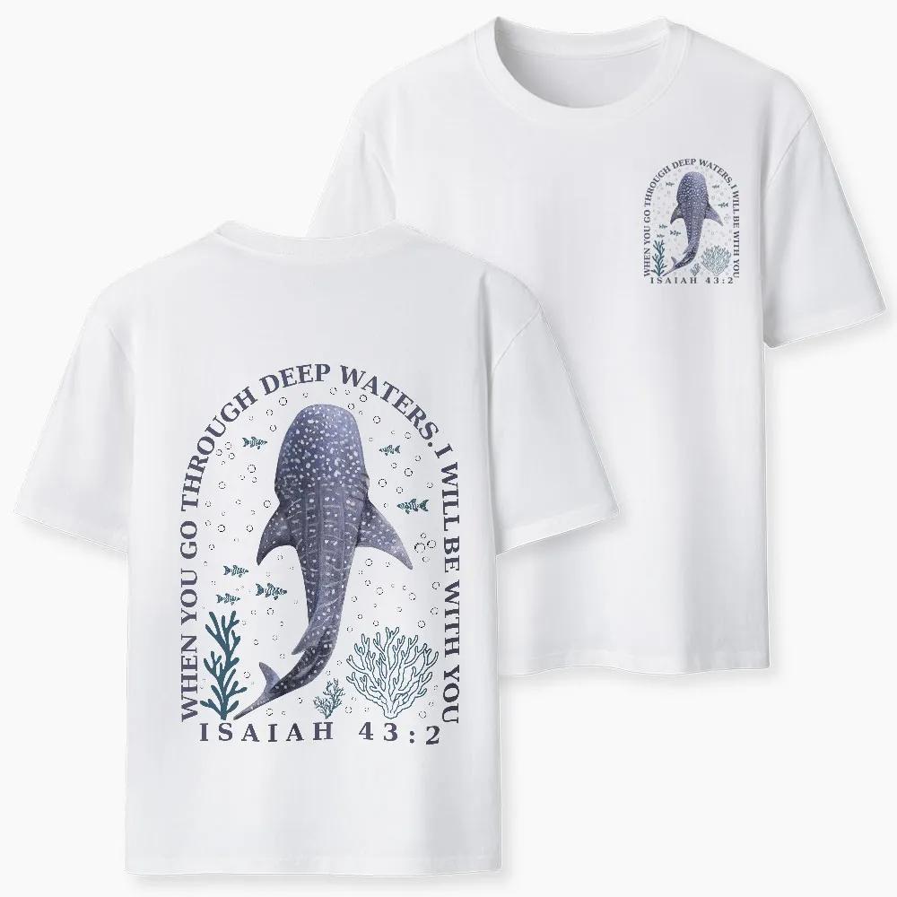2026 Été Nouveau Quand Tu Traverseras les Eaux Profondes Chrétien Haute Qualité Décontracté Respirant Unisexe Et Unisexe T-shirt à Col Rond