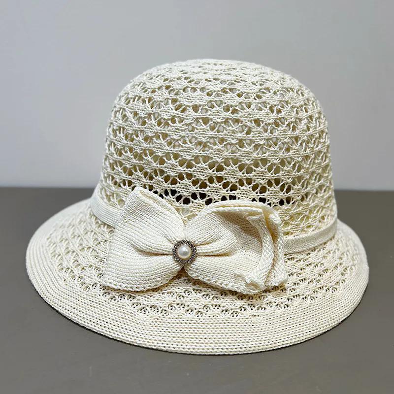WTEMPO Summer Breathable Woven Bow Large Brim Sun Hats New Stylish Mom Hats Casual Versatile Summer Sun Protection Hats