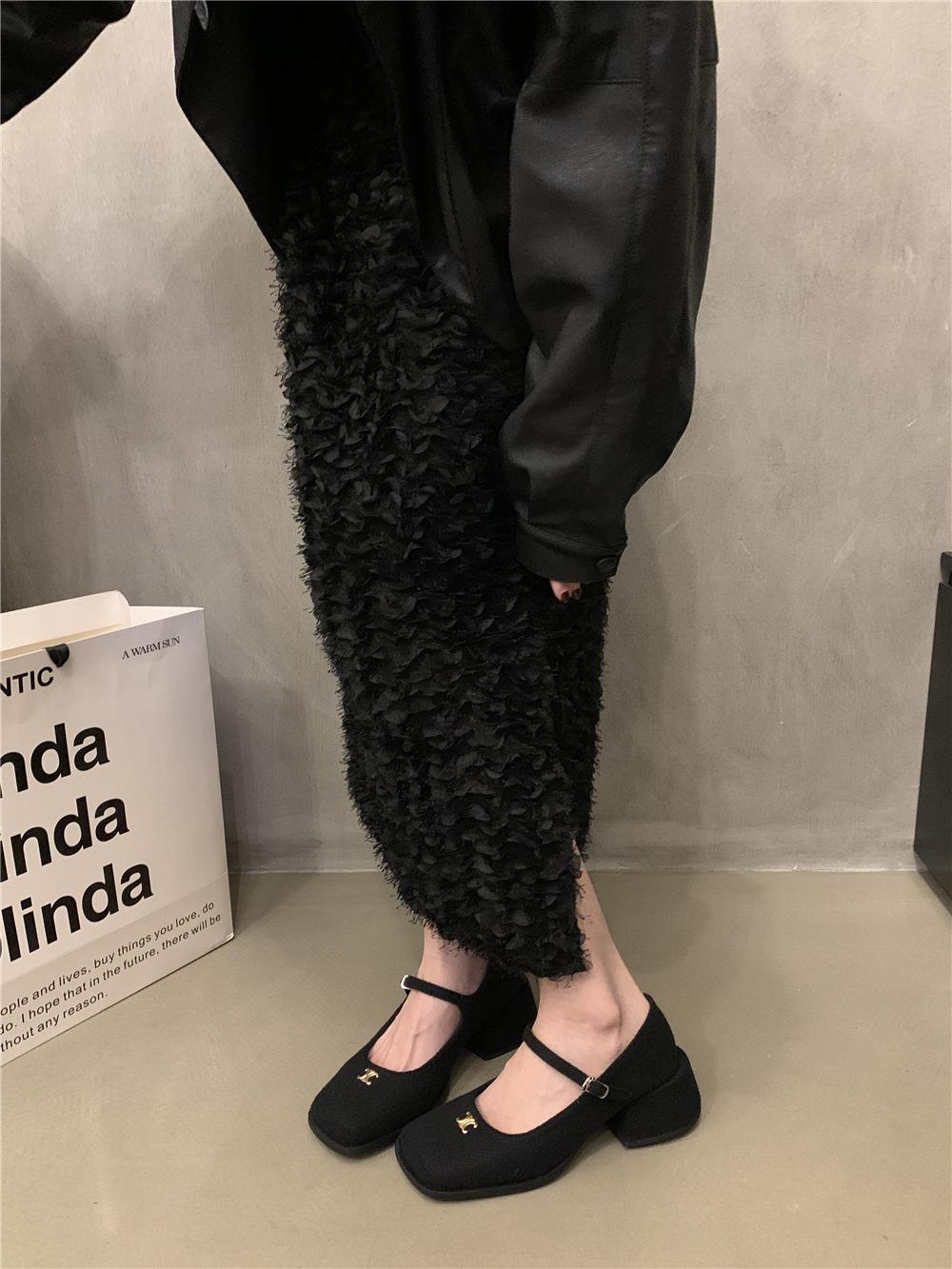 

High Sense~ Туфли Мэри Джейн женские с золотой пряжкой и лоферами, весеннее платье, 5 см, маленькие кожаные туфли 39 чёрный