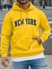 Vintage Curved NEW YORK 1998 Letter Print Men's Light Gray Hoodie, Hip Hop Sports Loose Pocket Street Sweatshirt