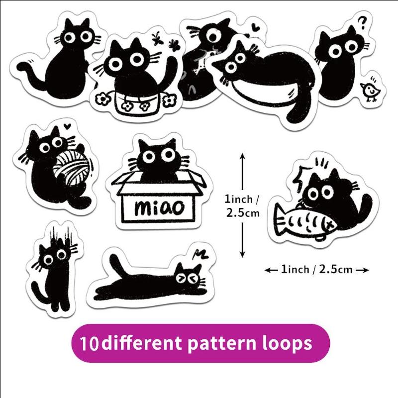 500Pcs Creative Little Black Cat Cute Cartoon Roll Stickers Decorative Water Cup Notebook Diy Stickers