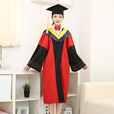 Yousheng 2 Pcs/Set Bachelor Uniform with Hat V Neck Knee Length Long Sleeve Hidden Button Liberal Arts Student Graduation Robe Graduation Party