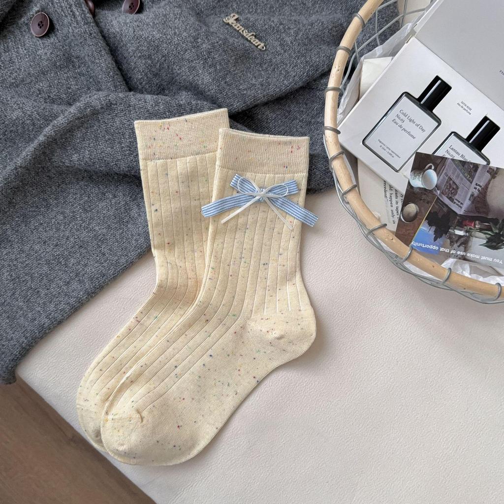 Podzimní/Zimní Trendy Všestranné Dámské Ponožky Střední Délky s Látkovou Etiketou