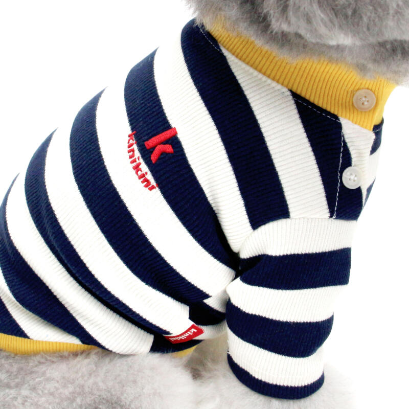 STRIPE NECK BUTTON TSHIRT-2COLOR(Short Sleeve T-Shirt)