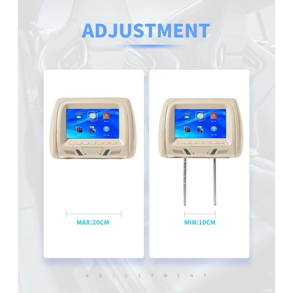 TOYOUSONIC Auto-Kopfstützenmonitor, universell, 7 Zoll, LED-Bildschirm, Multimedia-MP5-Player, Kissen, unterstützt USB/SD-Eingang, FM/Lautsprecher/Kamera