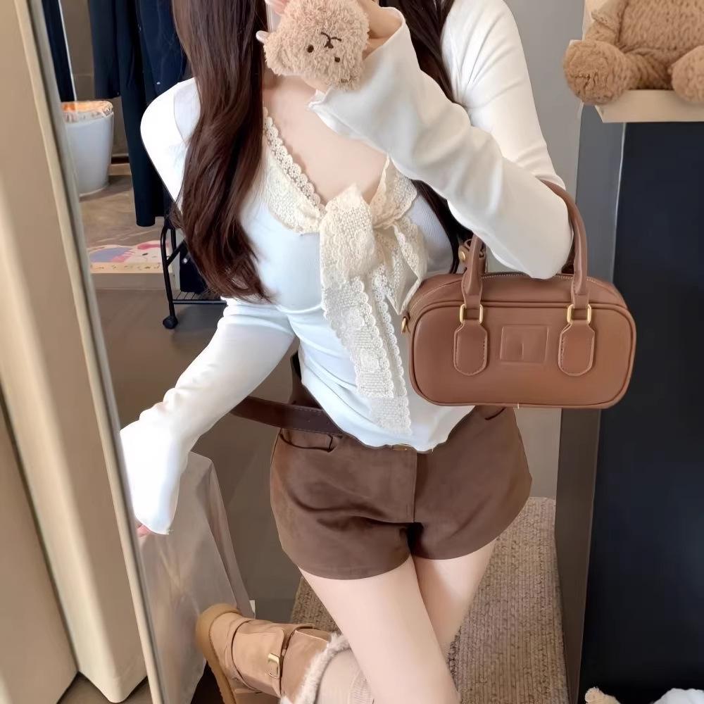 Women's Slim Fit Lace Bow Long Sleeve T-Shirt - New Autumn/Winter 2026 Chic