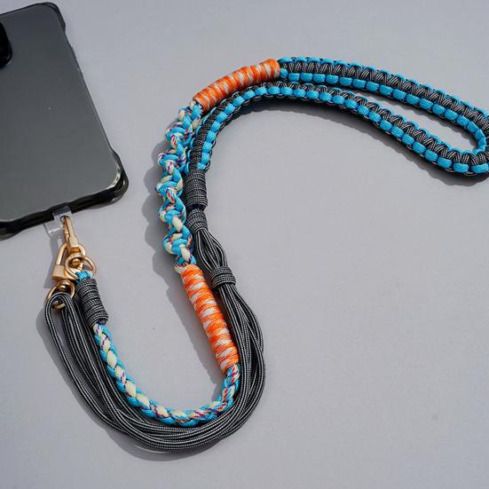 Hand Braided Phone Lanyard Bohemian Flower Design Crossbody Adjustable Wide Shoulder Strap Bag Key Badge Lanyard with Metal Hook