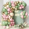 142PCS Gray Green Pink Latex Balloon Set Suitable for Birthday Parties, Weddings, Valentine's Day Party Decoration