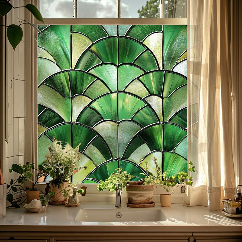 50x50cm Vintage Pattern PVC Patch Colorful Fan Shaped Film Durable Privacy Decor