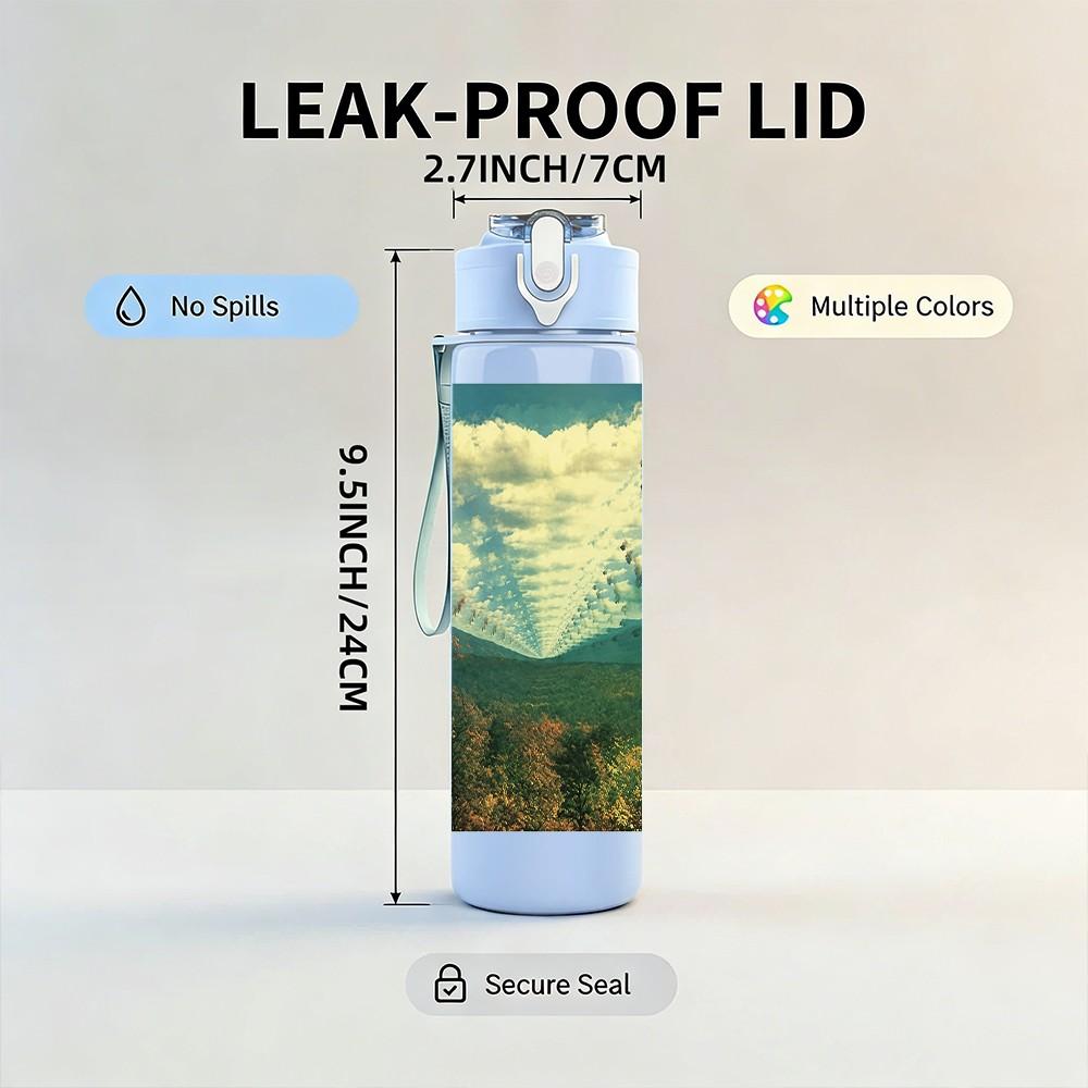 1PC Mountain Landscape 750ml sports water bottle leakproof straw lid outdoor office home