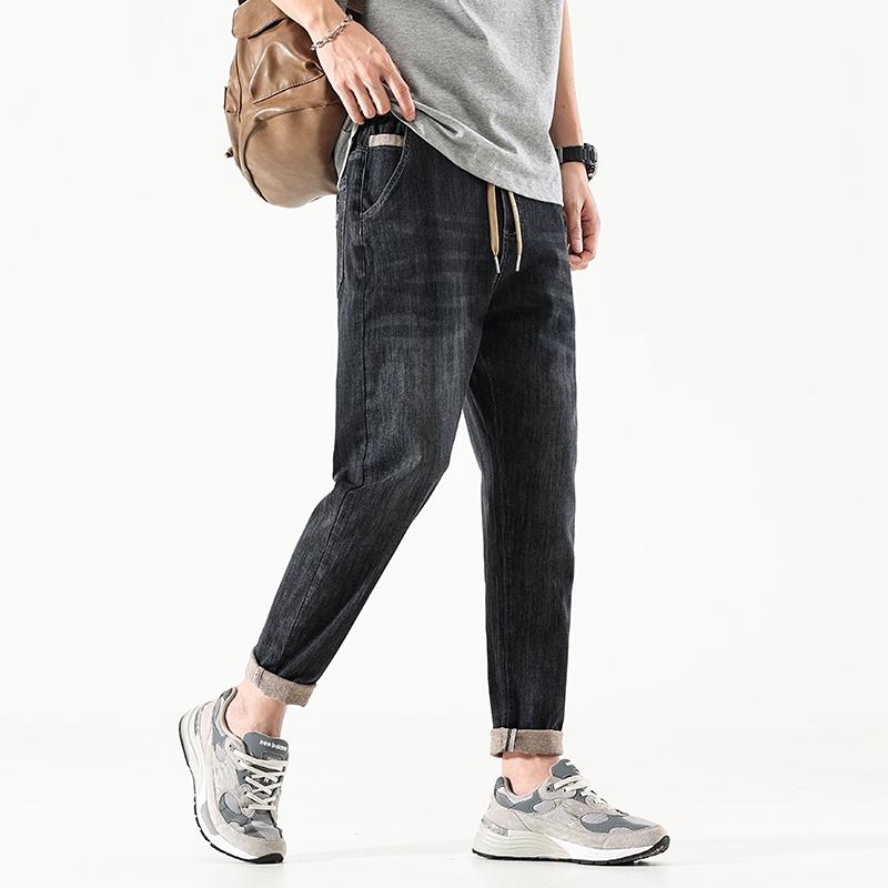 

Прямые брюки больших размеров, весенне-осенние мужские джинсовые брюки, эластичные облегающие джинсы